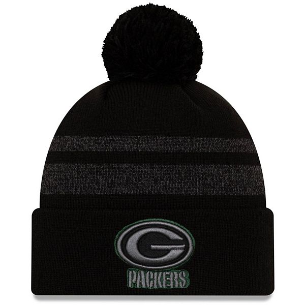 Men's New Era Black Green Bay Packers Dispatch Cuffed Knit Hat With Pom