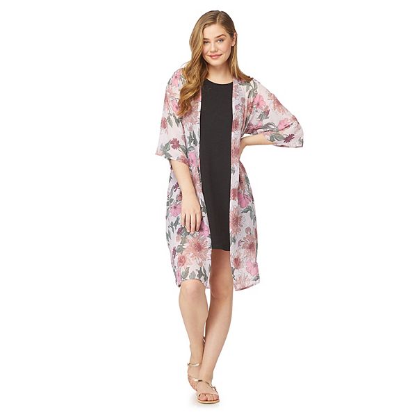 Juniors' WallFlower Solid Swing Dress with Long Kimono