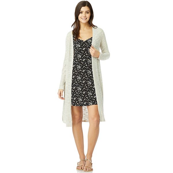 Juniors' WallFlower Printed Knit Dress with Knit Cardigan