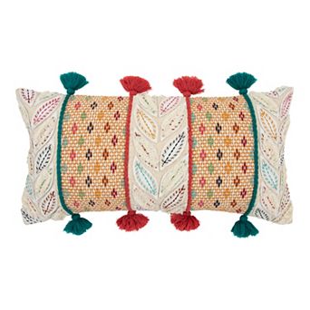 Rizzy Home Orange Teal Leaves Throw Pillow