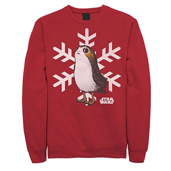 Men's Star Wars Porg Snowflake Christmas Holiday Graphic Fleece Pullover