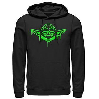 Men's Star Wars Yoda Neon Tonal Green Oozing Face Drip Graphic Hoodie