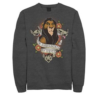 Disney's The Lion King Men's Scar With Hyenas Surrounded By Idiots Graphic Fleece Pullover