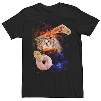 Men's Space Cat Pizza Donuts Graphic Tee