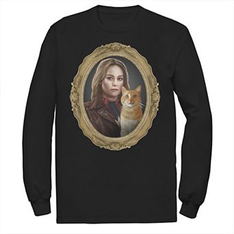 Men's Marvel Captain Marvel And Goose Gold Frame Photograph Long Sleeve Graphic Tee