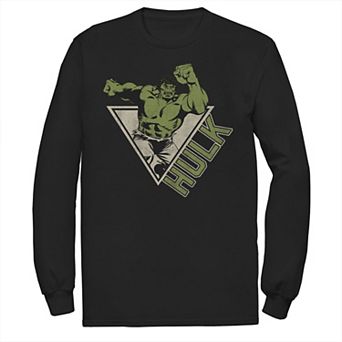 Men's Marvel Hulk Retro Triangle Jumping Poster Long Sleeve Graphic Tee