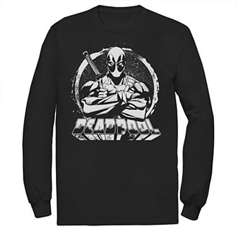 Men's Marvel Deadpool Arms Crossed Chalk Out Badge Long Sleeve Graphic Tee