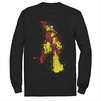 Men's Marvel Iron Man Retro Paint Splatter Action Long Sleeve Graphic Tee