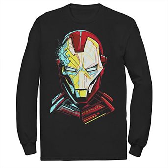 Men's Marvel Iron Man Impressive Cubism Mugshot Long Sleeve Graphic Tee