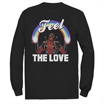 Men's Marvel Deadpool Feel The LOVE Full Rainbow Arch Long Sleeve Graphic Tee