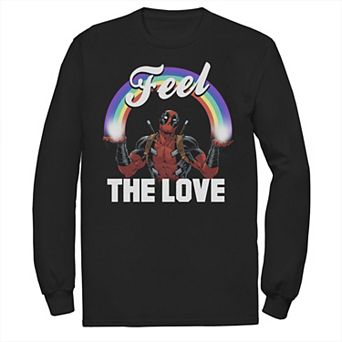 Men's Marvel Deadpool Feel The LOVE Full Rainbow Arch Long Sleeve Graphic Tee
