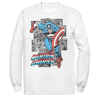 Men's Marvel Avengers Captain American Comic Panel Portrait Long Sleeve Graphic Tee