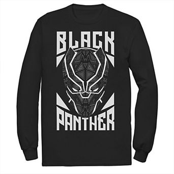 Men's Marvel Avengers Black Panther Geometric Helmet Long Sleeve Graphic Tee