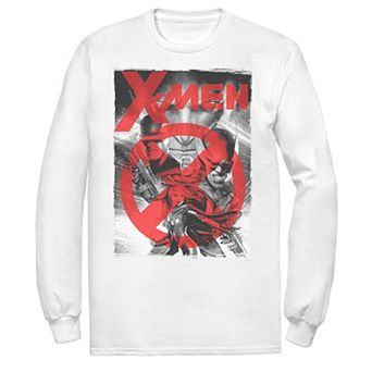 Men's Marvel X-Men Wolverine Cyclops Cable Red Logo Long Sleeve Graphic Tee