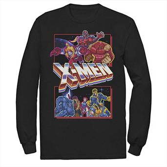 Men's Marvel X-Men Retro Video Game Logo Panels Long Sleeve Graphic Tee