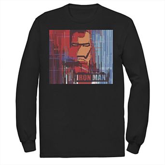 Men's Marvel Iron Man Glitched Poster Long Sleeve Graphic Tee