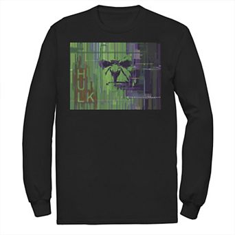 Men's Marvel The Hulk Glitched Poster Long Sleeve Graphic Tee