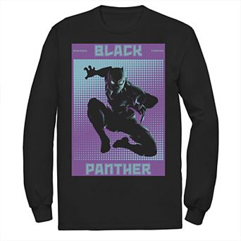 Men's Marvel Black Panther Halftone Pop Art Poster Long Sleeve Graphic Tee