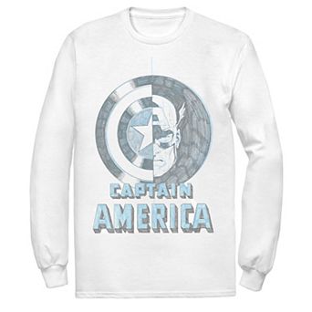 Men's Marvel Captain America Half Face And Shield Portrait Long Sleeve Graphic Tee