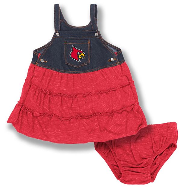 Girls Infant Colosseum Red/Denim Louisville Cardinals Sandlot Overall Dress  & Bloomer Set