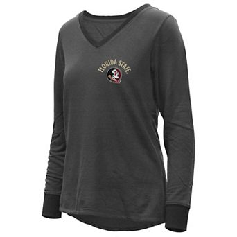 Women's Black Florida State Seminoles Belle Relaxed Tri-Blend V-Neck Pullover Sweatshirt