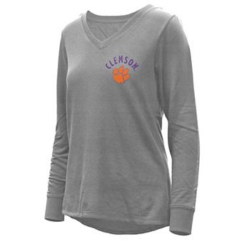 Women's Heathered Gray Clemson Tigers Belle Relaxed Tri-Blend V-Neck Pullover Sweatshirt
