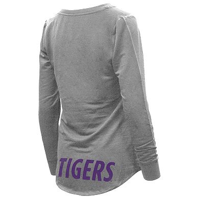Women's Heathered Gray Clemson Tigers Belle Relaxed Tri-Blend V-Neck Pullover Sweatshirt