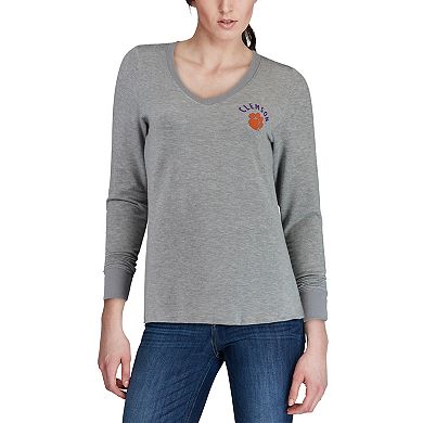 Women's Heathered Gray Clemson Tigers Belle Relaxed Tri-Blend V-Neck Pullover Sweatshirt