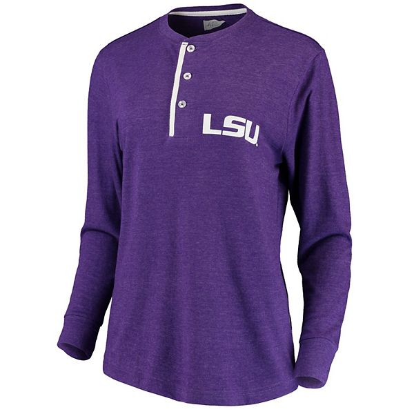 Women S Lauren James Heathered Purple Lsu Tigers Tri Blend Boyfriend Henley Long Sleeve T Shirt