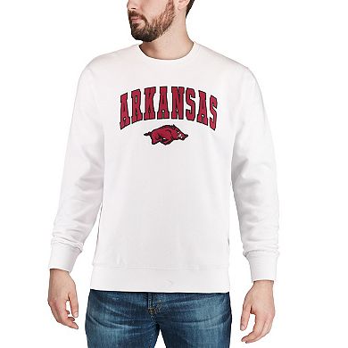 Men's Colosseum White Arkansas Razorbacks Arch & Logo Crew Neck Sweatshirt