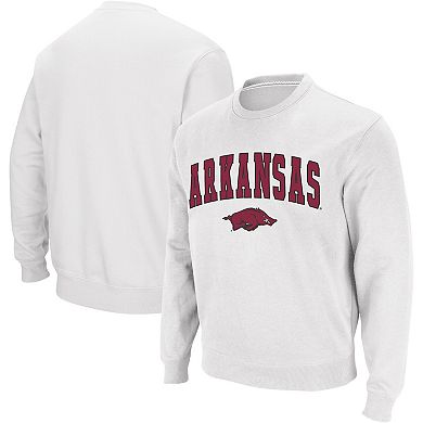 Men's Colosseum White Arkansas Razorbacks Arch & Logo Crew Neck Sweatshirt