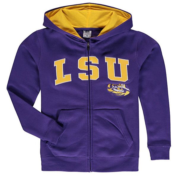Youth Purple LSU Tigers Applique Arch & Logo FullZip Hoodie