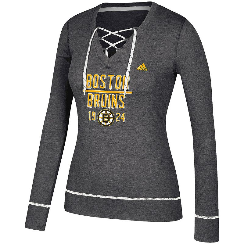 UPC 191038132075 product image for Women's adidas Heathered Black Boston Bruins Bar Down Skate Lace Long Sleeve T-S | upcitemdb.com