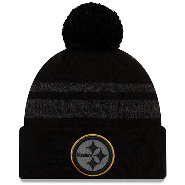 Men's New Era Black Pittsburgh Steelers Dispatch Cuffed Knit Hat With Pom