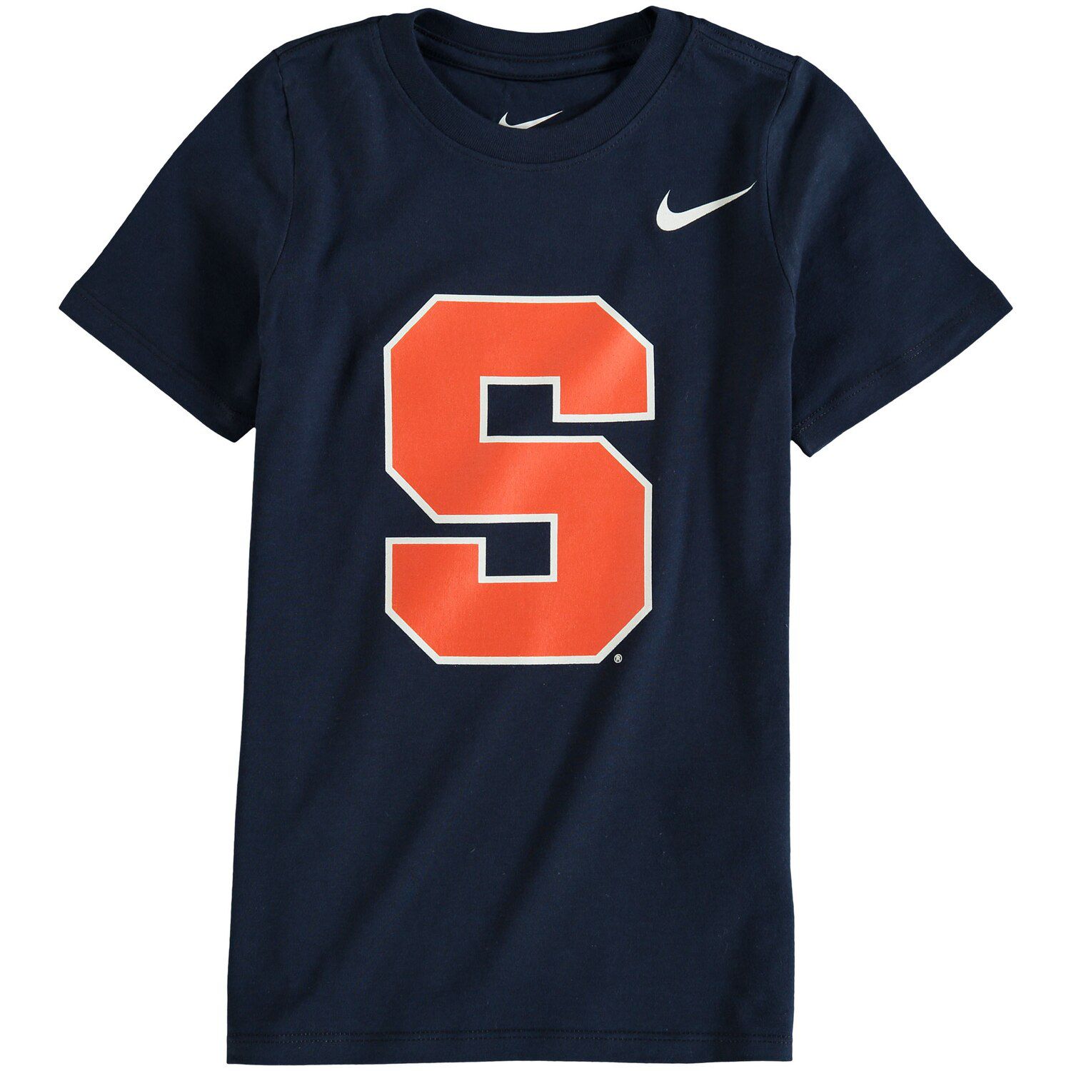 navy blue and orange nike shirt