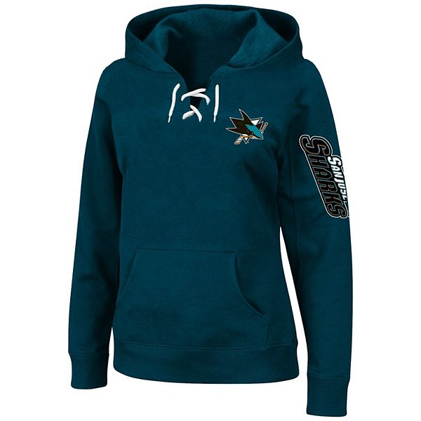Women's Majestic Teal San Jose Sharks Plus Size Lace-Up Pullover Hoodie