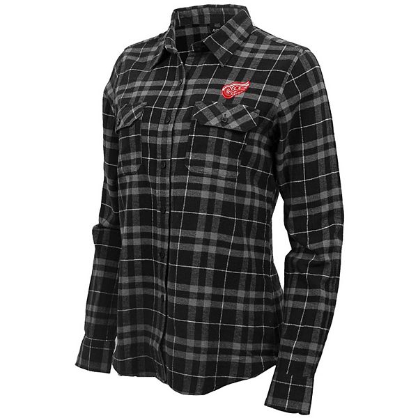 Women's Antigua Black/Gray Detroit Red Wings Stance Plaid Button-Up Long  Sleeve Shirt