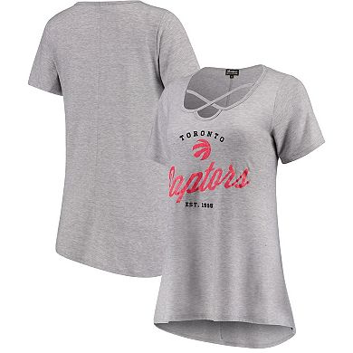 Women's Heathered Gray Toronto Raptors Criss Cross Front Tri-Blend T-Shirt