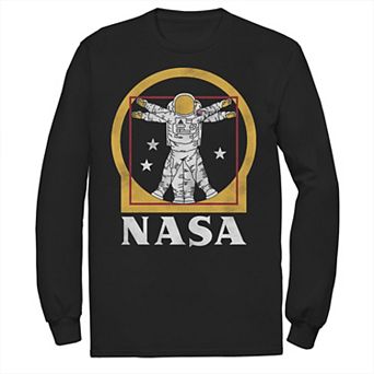 Men's NASA Astronaut Golden Vitruvian Space Man Long Sleeve Graphic Tee