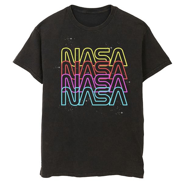 Men's NASA Neon Rainbow Repeat Text Logo Graphic Tee