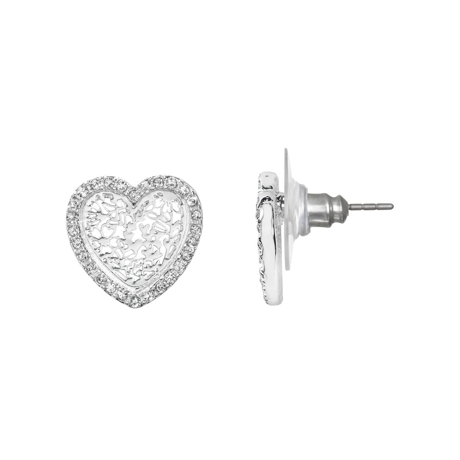 Image for LC Lauren Conrad Silver Tone Heart Filigree Nickel Free Button Earrings at Kohl's.