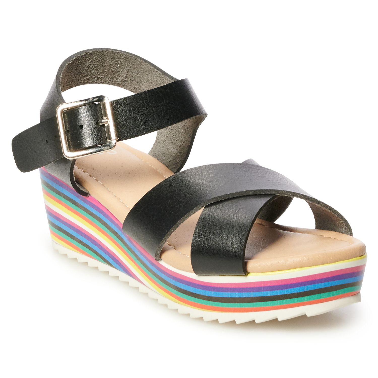girls black wedge sandals