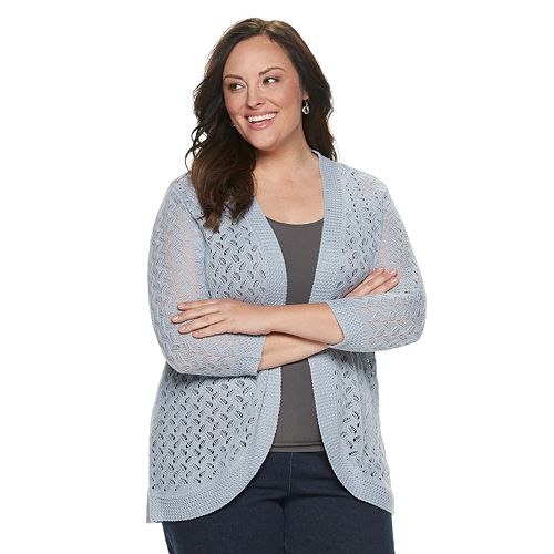 Plus Size Napa Valley 3/4 Sleeve Pointelle Cardigan