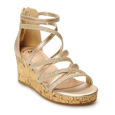Girls gold wedge sandals deals