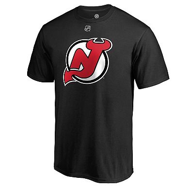 Men's Fanatics Branded Jack Hughes Black New Jersey Devils Authentic Stack Name & Number T-Shirt