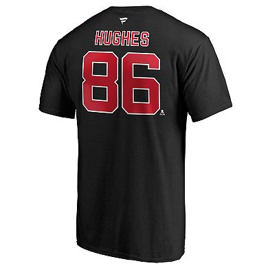 Men's Fanatics Branded Jack Hughes Black New Jersey Devils Authentic Stack Name & Number T-Shirt