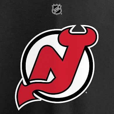 Men's Fanatics Branded Jack Hughes Black New Jersey Devils Authentic Stack Name & Number T-Shirt