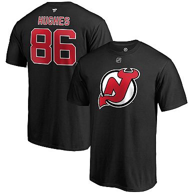 Men's Fanatics Branded Jack Hughes Black New Jersey Devils Authentic Stack Name & Number T-Shirt