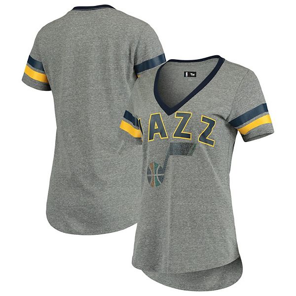 Women S G Iii 4her By Carl Banks Gray Navy Utah Jazz Walk Off Crystal Applique Logo V Neck Tri Blend T Shirt