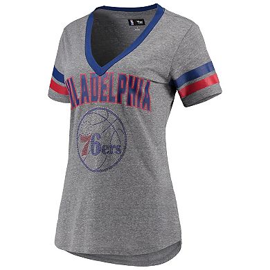 Women's G-III 4Her by Carl Banks Gray/Royal Philadelphia 76ers Walk Off Crystal Applique Logo V-Neck T-Shirt